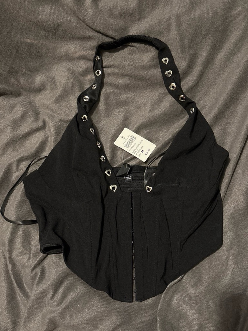 Windsor Black Halter Corset-Style Eyelet Crop Top